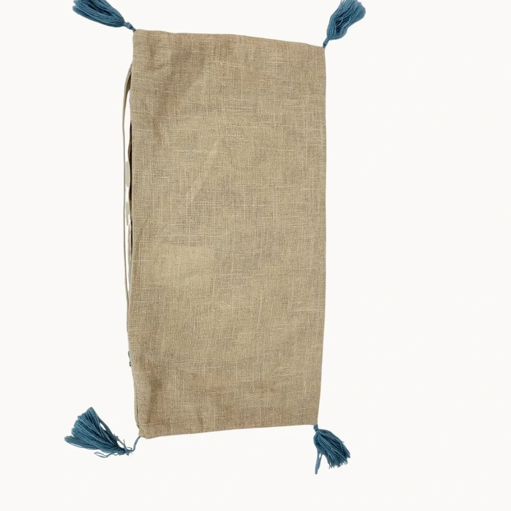 Rectangular Boho Multicolor Mosaic Beige Burlap Blue Tasseled‎ Pillow Sham Cover
